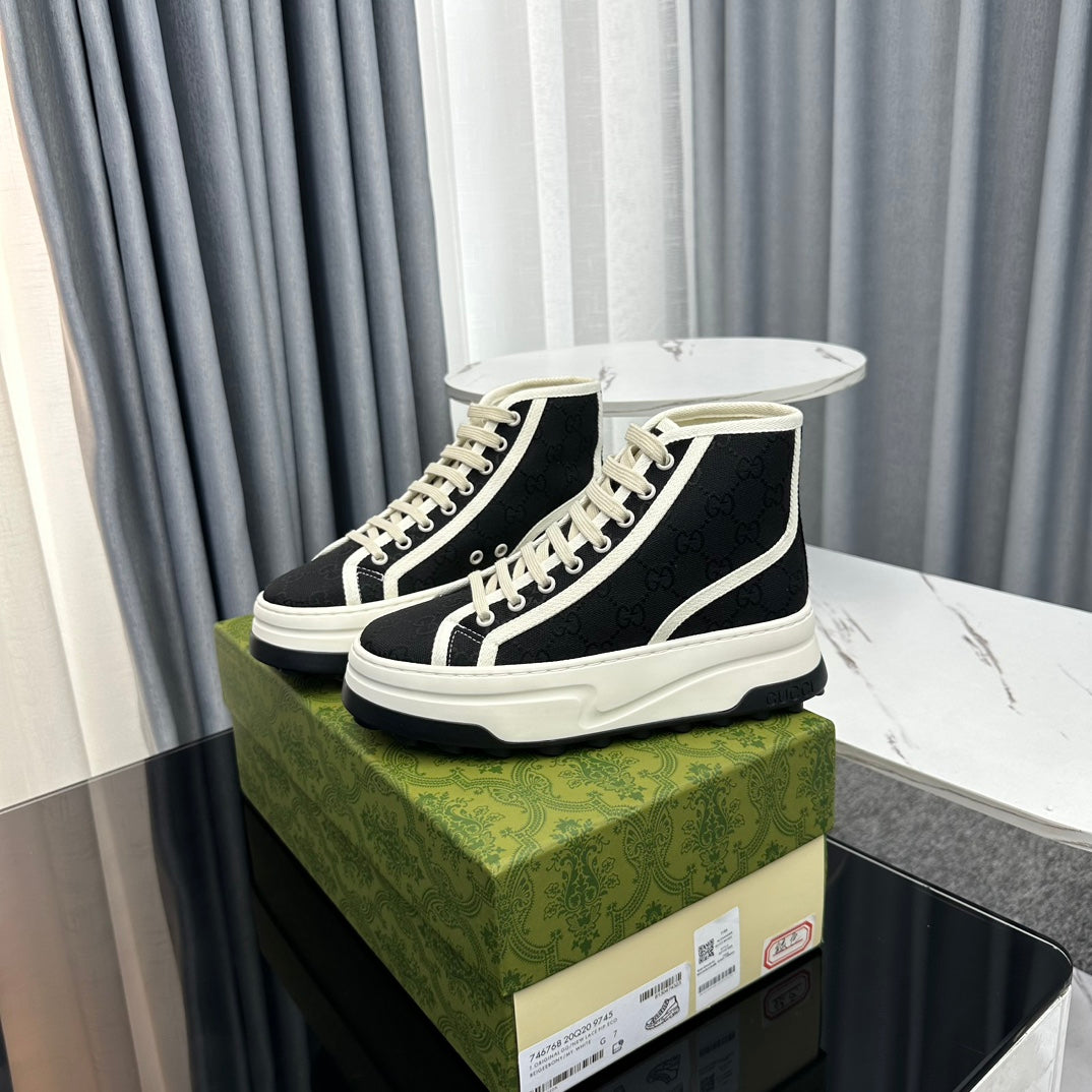 GUCCI HIGH TOP SNEAKER FLATFORM BLACK CANVAS