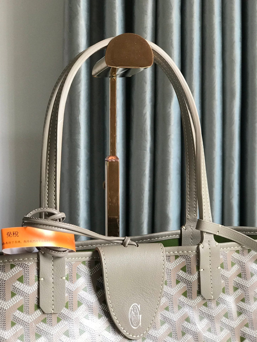 SAINT LOUIS PM 34 IN GREY MIX GREEN GOYARDINE CANVAS AND CALFSKIN