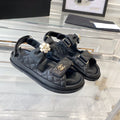 CHANEL dad sandals black lambskin