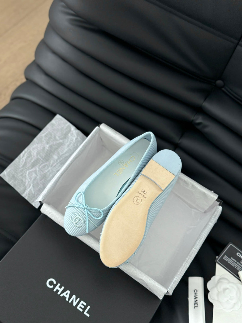 CHANEL CLASSIC BALLET FLATS LIGHT BLUE LAMBSKIN
